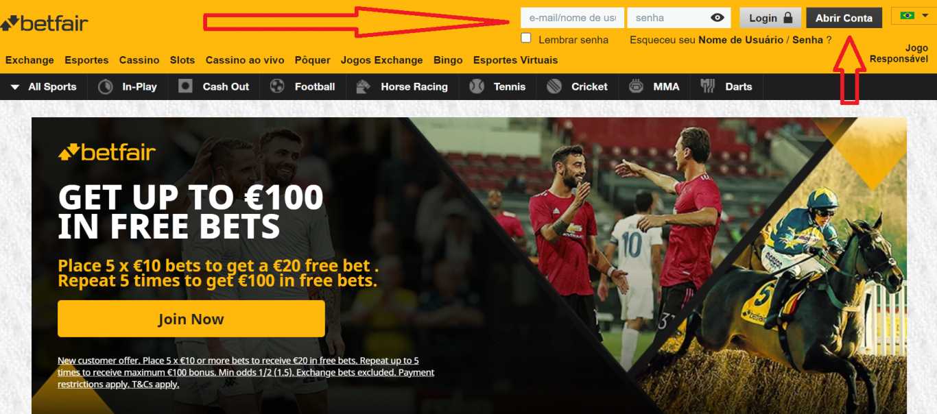 Resumo dos procedimentos cadastro no site de Betfair